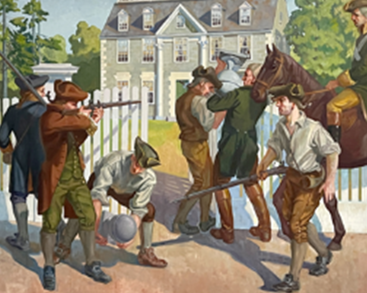 WPA mural of Colonials firing on the Hooper Danvers Home